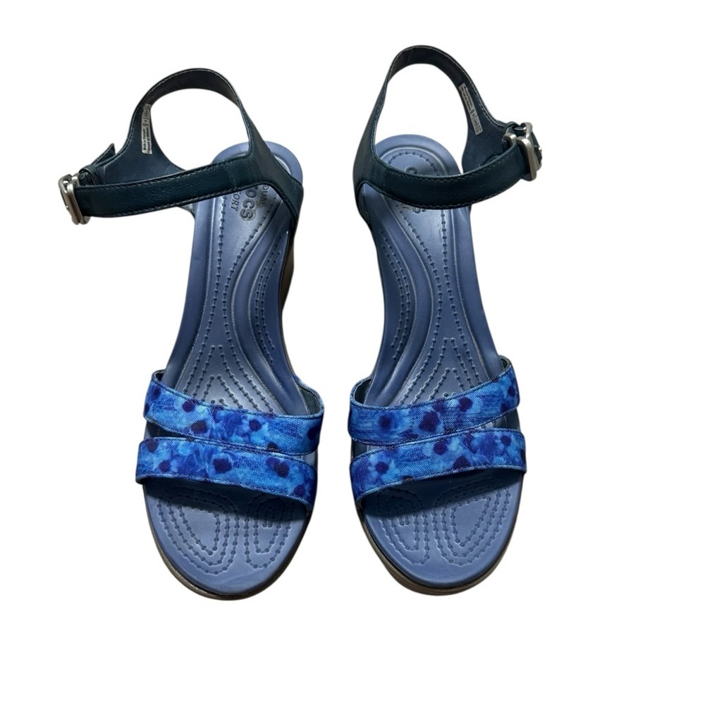 Crocs Leigh II Ankle Strap Wedge Sandal Womens Nautical Navy/Walnut Size 9W